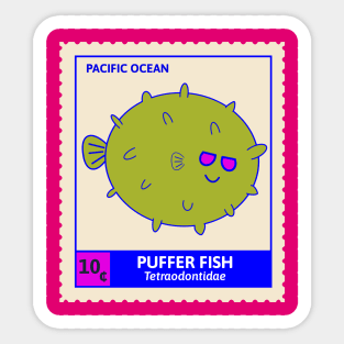 Kawaii Cute Smiley Pufferfish, Ocean Stamp Collection, Pufferfish Lover Sticker